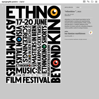 “ETHNOKINO ”, 2021, by Kai Damian Matthiesen, Switzerland - typo/graphic posters