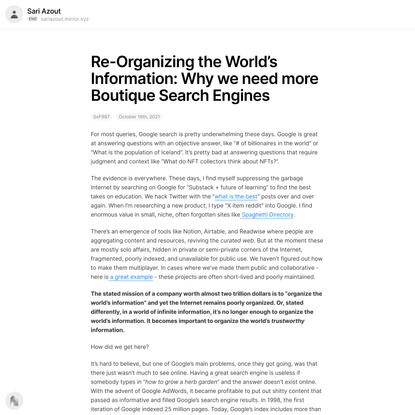 Re-Organizing the World’s Information: Why we need more Boutique… — Mirror