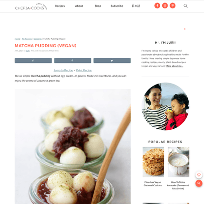 Creamy Matcha Pudding (Vegan) | Chef JA Cooks
