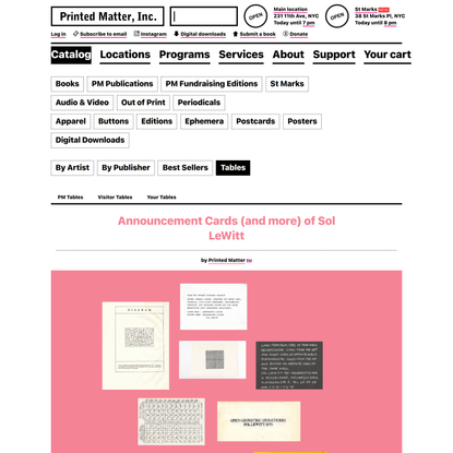 Announcement Cards (and more) of Sol LeWitt - A Table by Printed Matter - Printed Matter