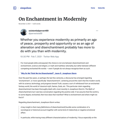 On Enchantment in Modernity | simpolism