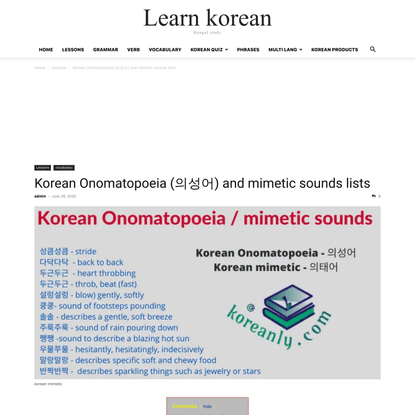 Korean Onomatopoeia (의성어) And Mimetic Sounds Lists - Learn Korean