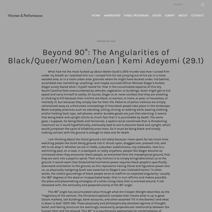Beyond 90°: The Angularities of Black/Queer/Women/Lean | Kemi Adeyemi (29.1) — Women &amp; Performance