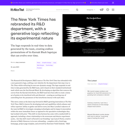 The New York Times has rebranded its R&amp;D department, with a generative logo reflecting its experimental nature