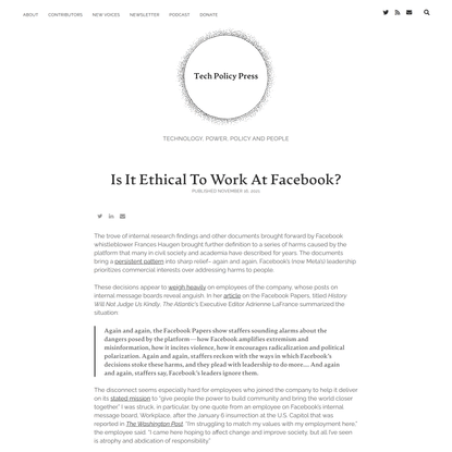 Is It Ethical To Work At Facebook?