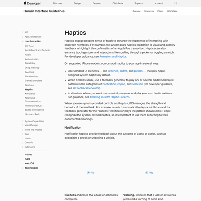 Haptics - User Interaction - iOS - Human Interface Guidelines - Apple Developer