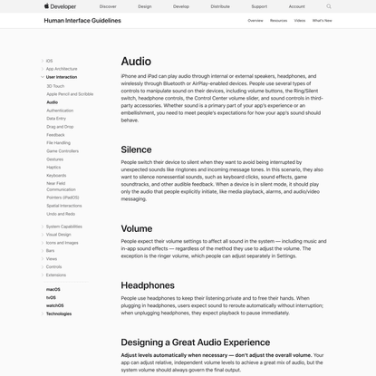 Audio - User Interaction - iOS - Human Interface Guidelines - Apple Developer