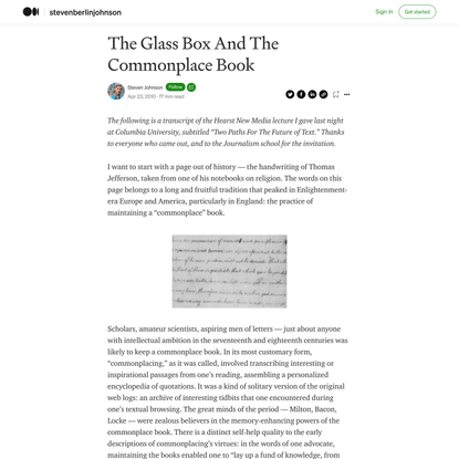 The Glass Box And The Commonplace Book