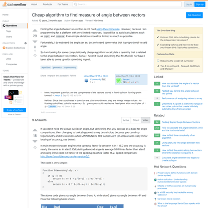 geometry - Cheap algorithm to find measure of angle between vectors - Stack Overflow