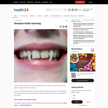 Vampire teeth warning | Health24