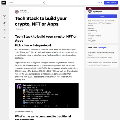 Tech Stack to build your crypto, NFT or Apps