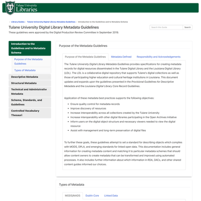 Library Guides: Tulane University Digital Library Metadata Guidelines: Introduction to the Guidelines and to Metadata Schema