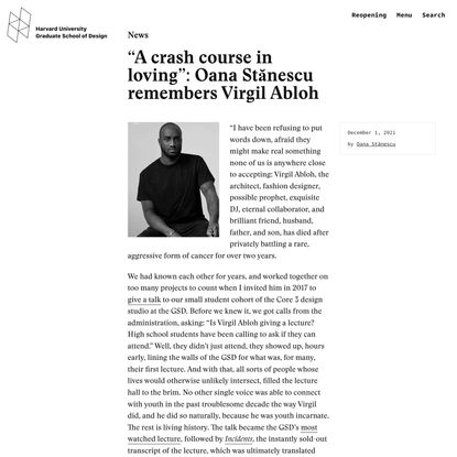 “A crash course in loving”: Oana Stănescu remembers Virgil Abloh