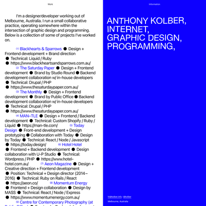 Anthony Kolber, Internet, Graphic Design, Programming
