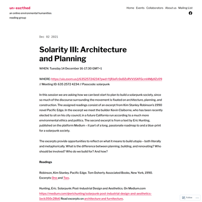 Solarity III: Architecture and Planning