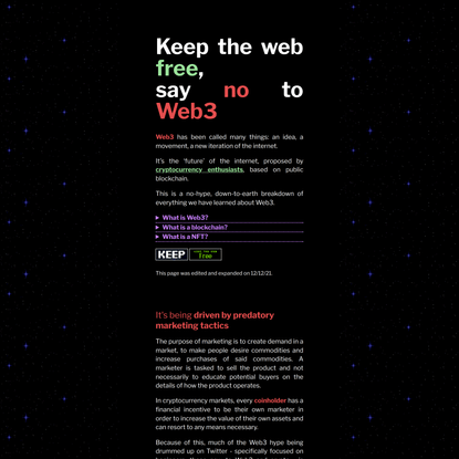 Keep the Web Free, Say No to Web3