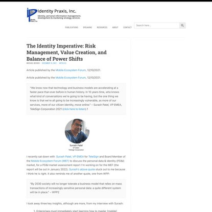 The Identity Imperative: Risk Management, Value Creation, and Balance of Power Shifts