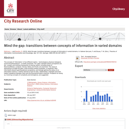City Research Online - Mind the gap: transitions between concepts of information in varied domains