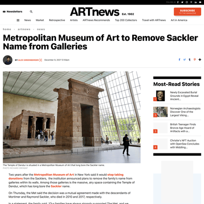 Metropolitan Museum of Art to Remove Sackler Name from Galleries
