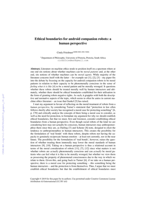 Ethical boundaries for android companion robots: a human perspective