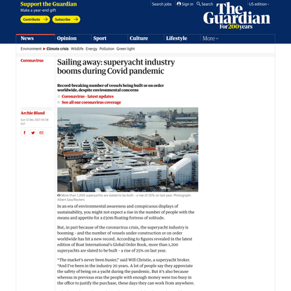 Sailing away: superyacht industry booms during Covid pandemic | Coronavirus | The Guardian