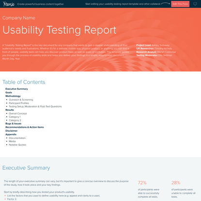 Usability Testing Report Template And Examples ... | Xtensio