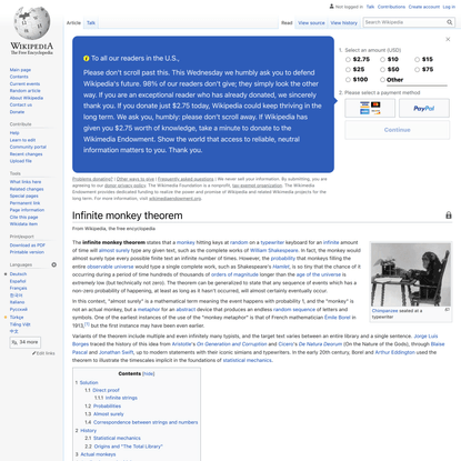 Infinite monkey theorem - Wikipedia