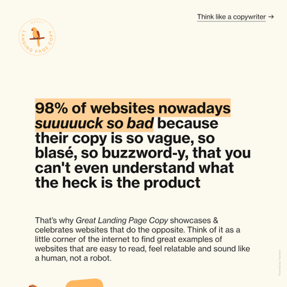 A collection of great landing page copywriting examples | Great Landing Page Copy