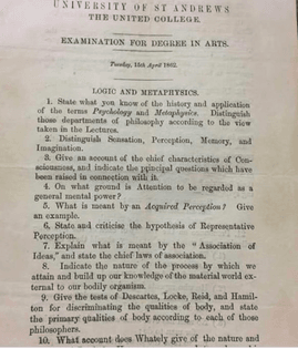Philosophy exam, St. Andrews, 1862