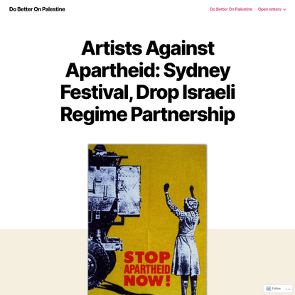 Artists Against Apartheid: Sydney Festival, Drop Israeli Regime Partnership