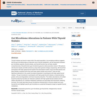 Gut Microbiome Alterations in Patients With Thyroid Nodules - PubMed
