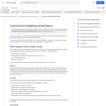 Community Guidelines strike basics - YouTube Help