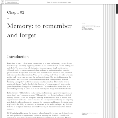 Poetic Computation. Ch 2: Memory: to remember and forget