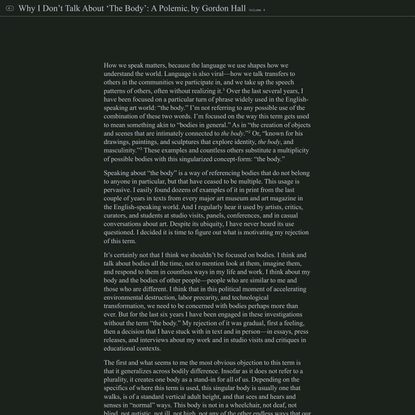 Why I Don’t Talk About ‘The Body’: A Polemic – MONDAY