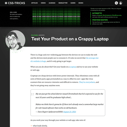 Test Your Product on a Crappy Laptop