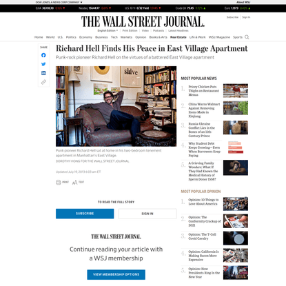 Richard Hell Finds His Peace in East Village Apartment - WSJ