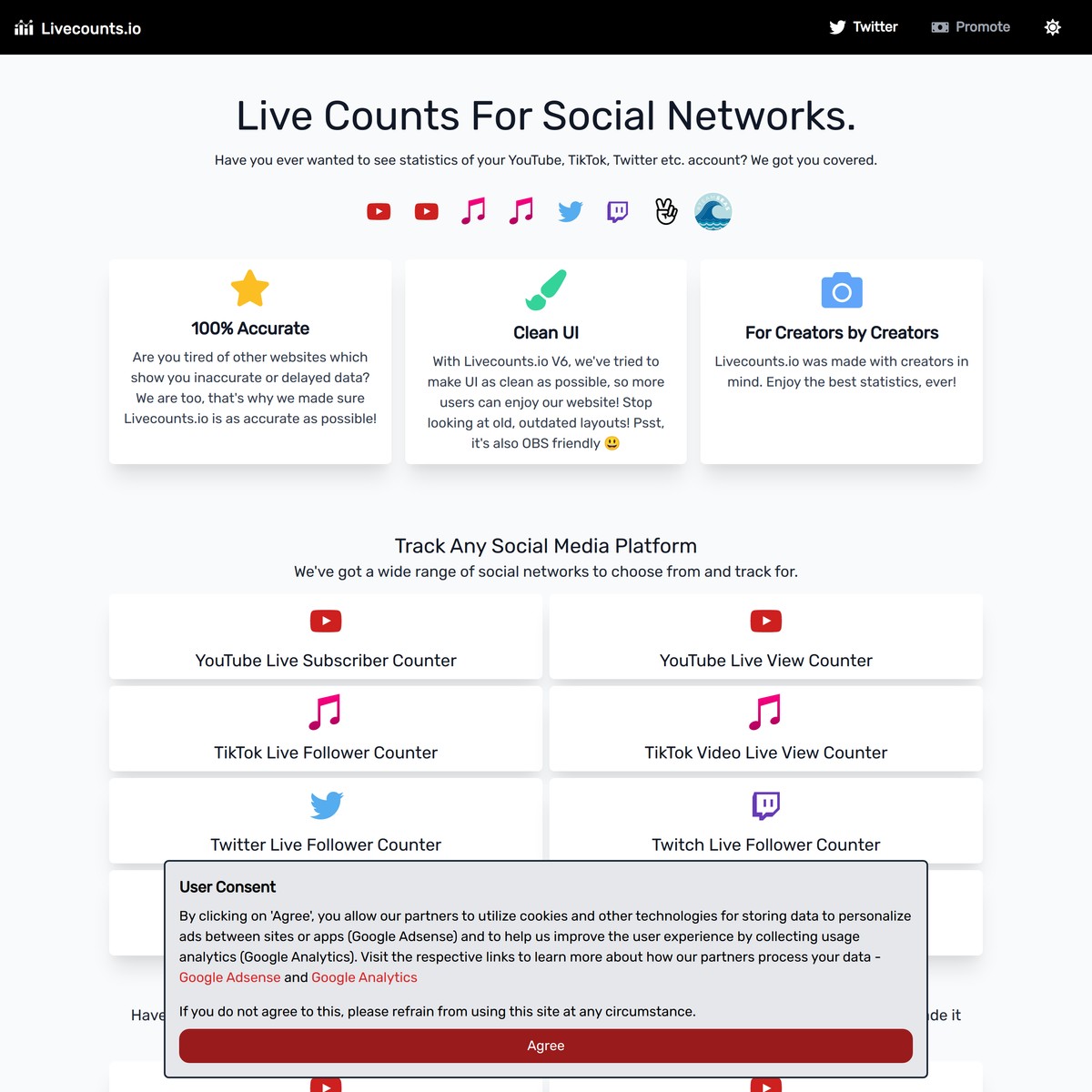 Live Counts For Social Networks (, TikTok, Twitter