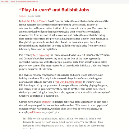 “Play-to-earn” and Bullshit Jobs