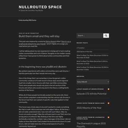 Build them small and they will stay – Nullrouted Space