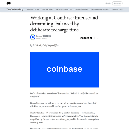 Working at Coinbase: Intense and demanding, balanced by deliberate recharge time | by Coinbase | Jan, 2022 | The Coinbase Blog