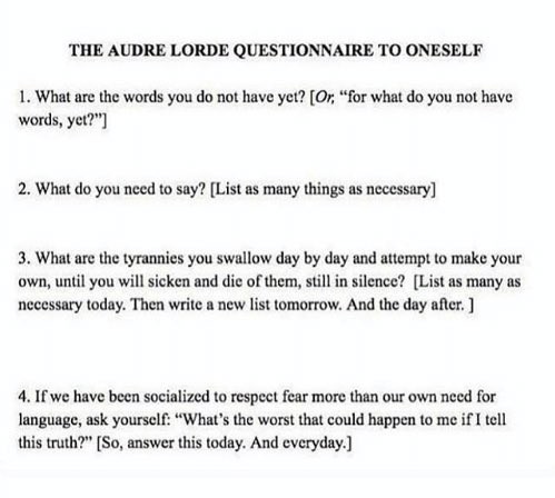 Audre Lorde questionare to oneself