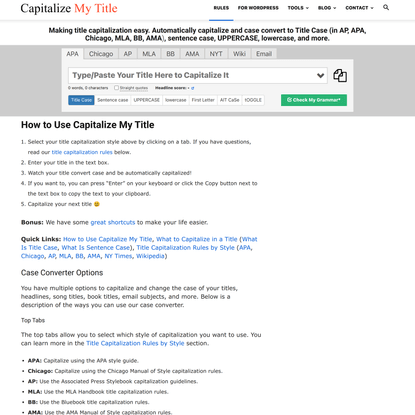 Title Capitalization Tool - Capitalize My Title - Title Case Tool