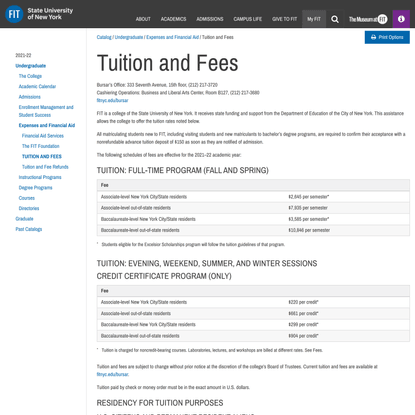 Tuition and Fees &lt; Fashion Institute of Technology