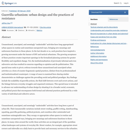 Guerrilla urbanism: urban design and the practices of resistance - URBAN DESIGN International