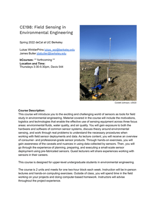 UC Berkeley CE198 DeCal: Field Sensing in Environmental Engineering