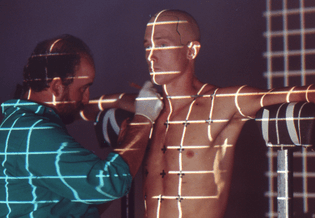 Robert Patrick undergoing VFX prep for his role as the T-1000 in Terminator 2: Judgement Day (1991)