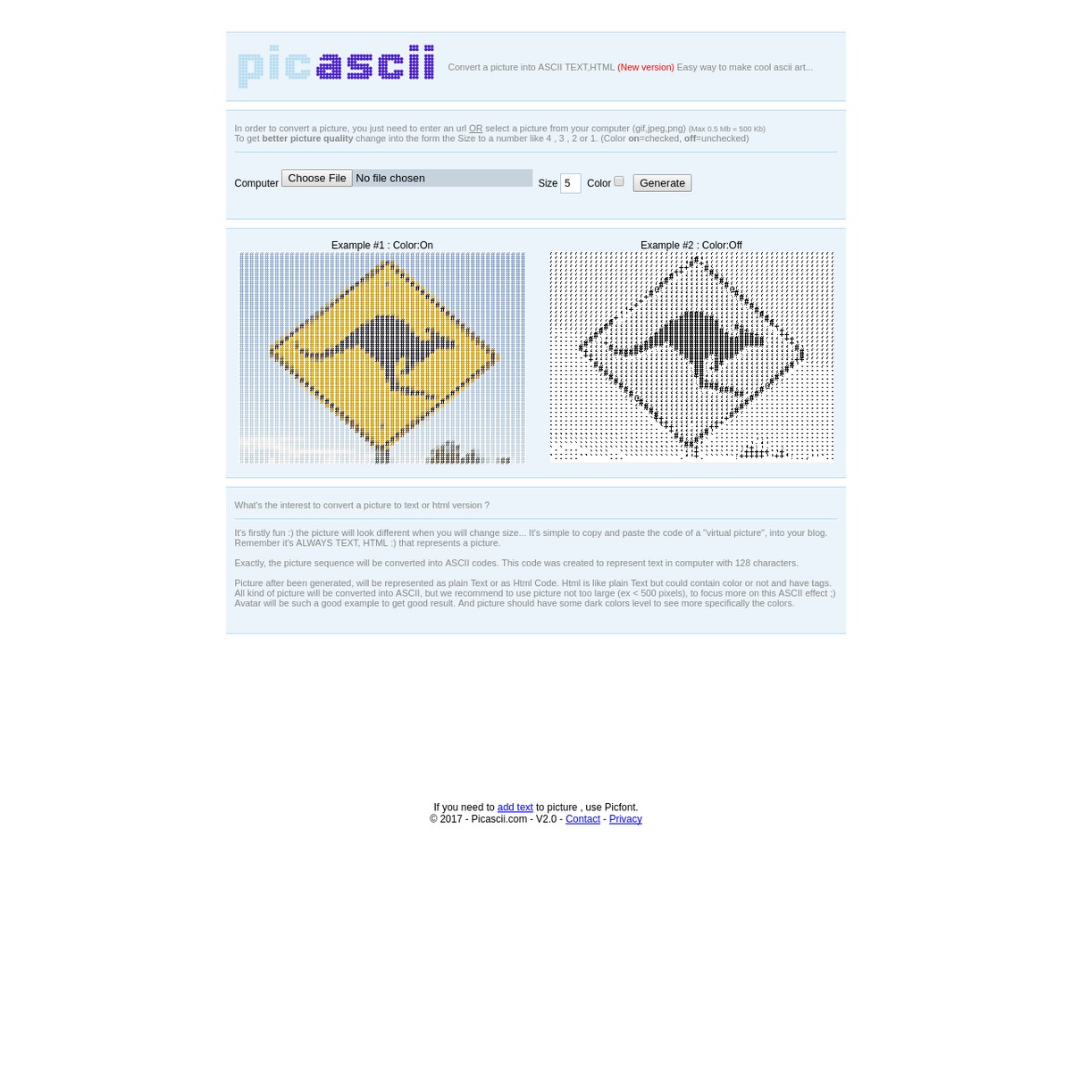 PICTURE TO ASCII CONVERT - PICASCII — Are.na