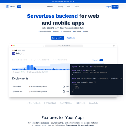 Nhost: Serverless backend for web and mobile apps