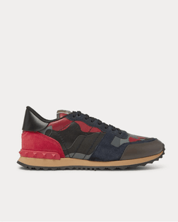 VALENTINO  Rockrunner Camouflage-Print Canvas, Suede And Leather Multi Low Top Sneakers