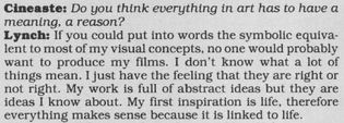 | David Lynch for Cinéaste, 1987